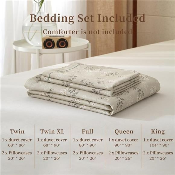 Boho Floral Duvet Cover Queen Soft 100% Cotton Garden Green Floral Bedding Set - Picture 4 of 7